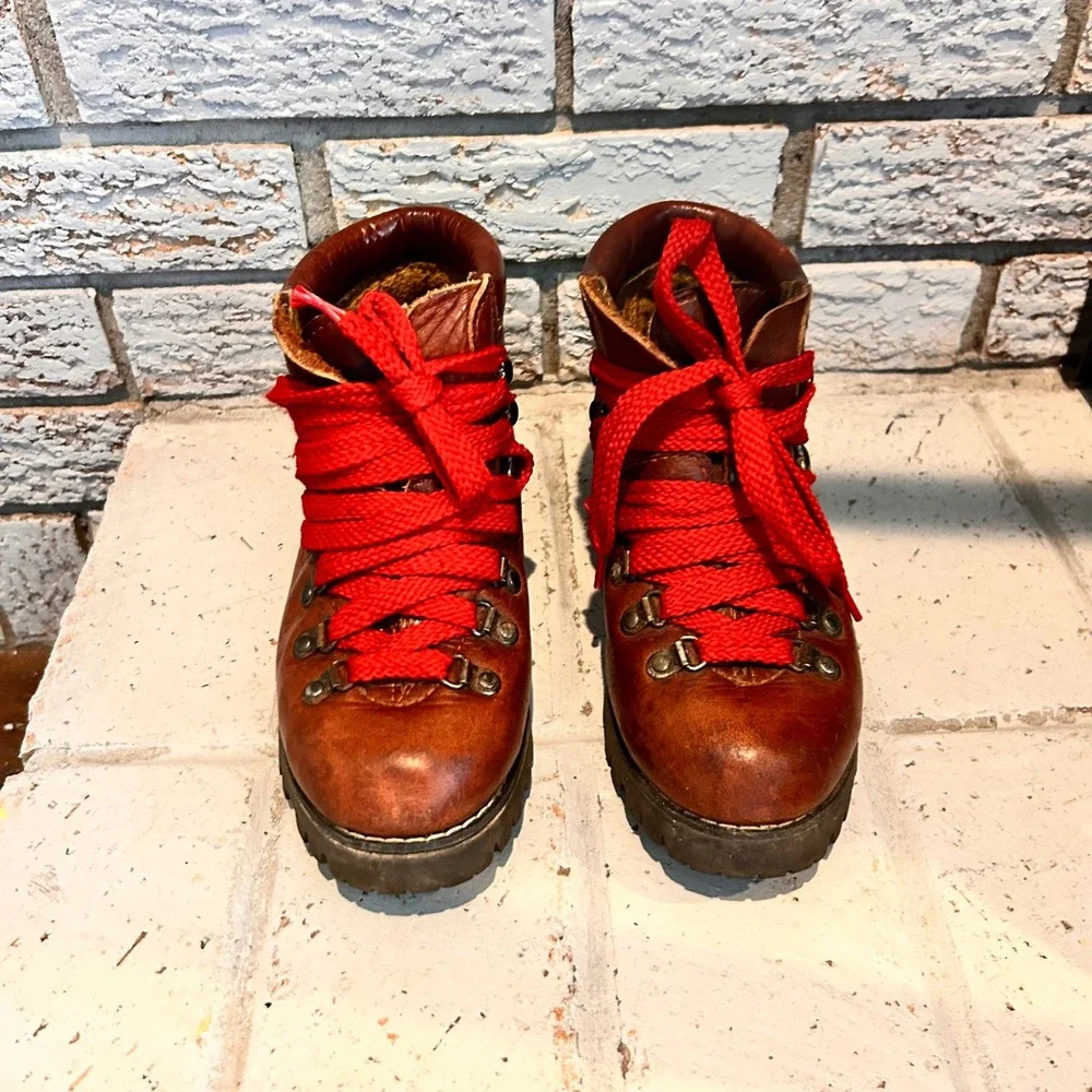 American Eagle Avalanche Brown Leather Hiking Boots Red Laces 269-G4 Mens 5.5